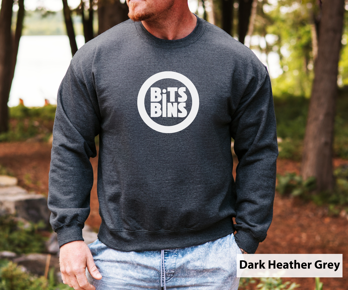 White BitsBins Logo _ Adult Unisex Crewneck Sweatshirt