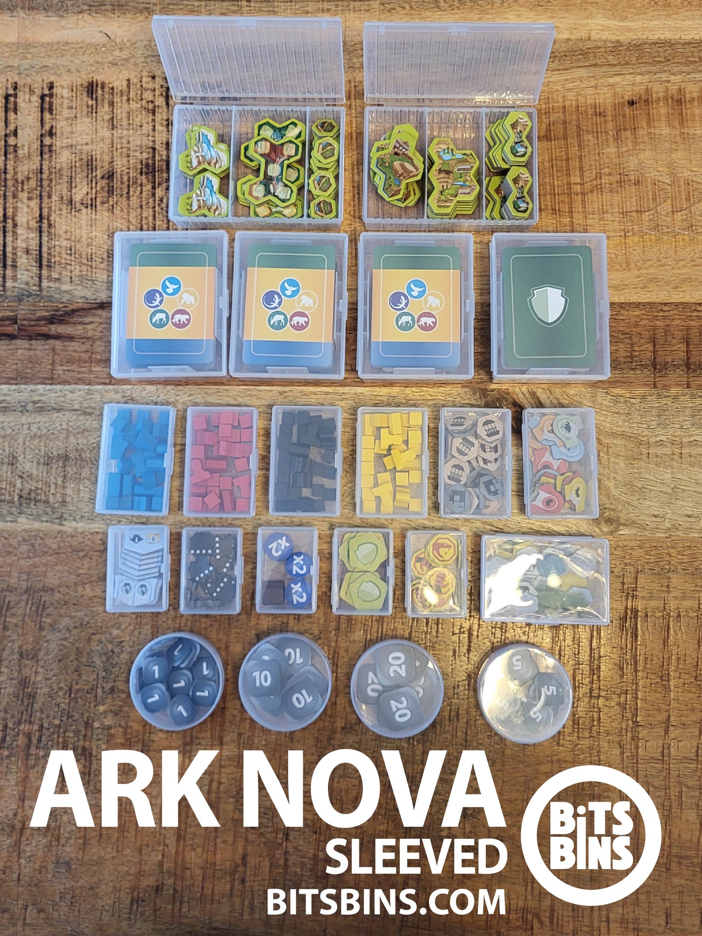 RECOMMENDED Bits Bins Ark Nova (Sleeved) - 4 Pods, 5 Minis, 6 Originals, 1 XL, 4 100+ Card Boxes, 2 Tarots