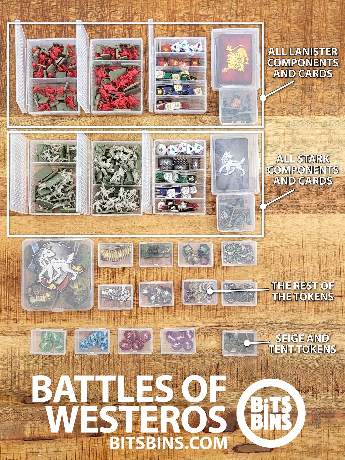 RECOMMENDED BitsBins Battles of Westeros - 13 Minis, 2 card Boxes, 1 Flat, 2 Stacks, 6 Tarots
