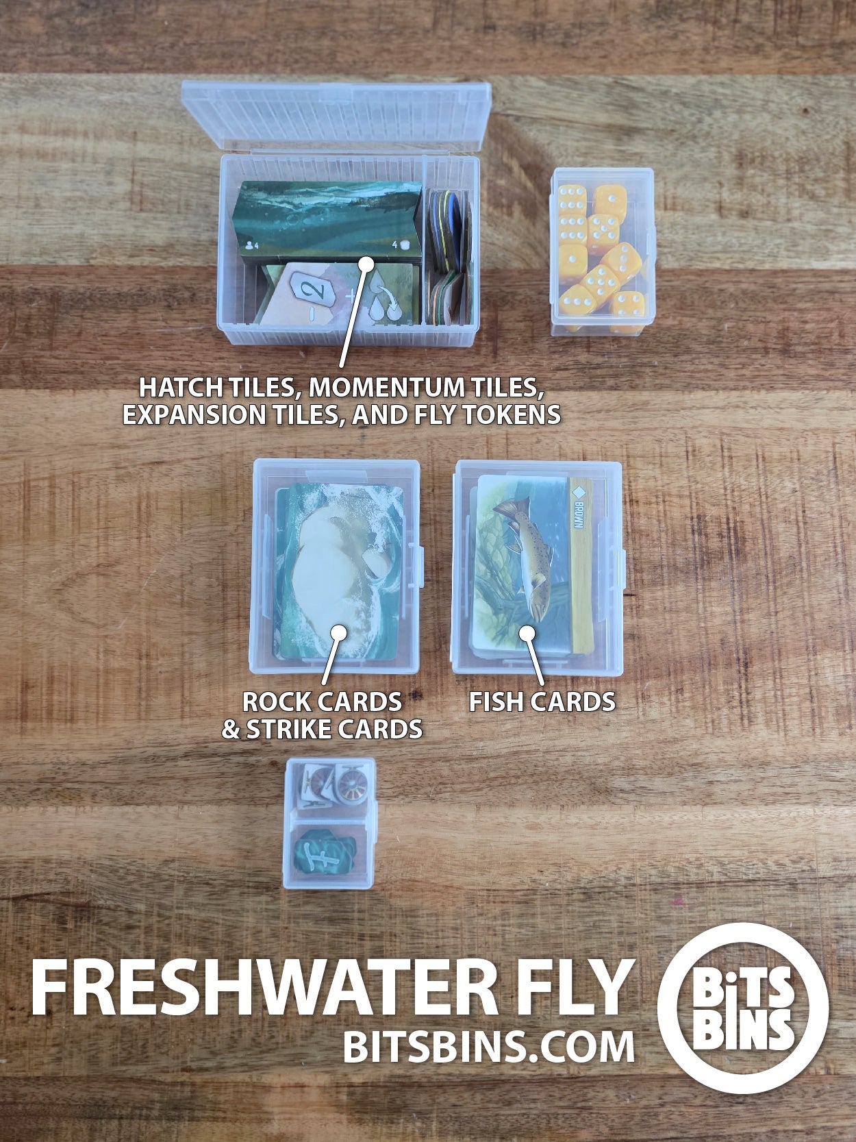 Bits Bins set for Freshwater Fly - 1 Mini, 1 Original, 2 Card Boxes, 1 Tarot, 1 Mini Divider