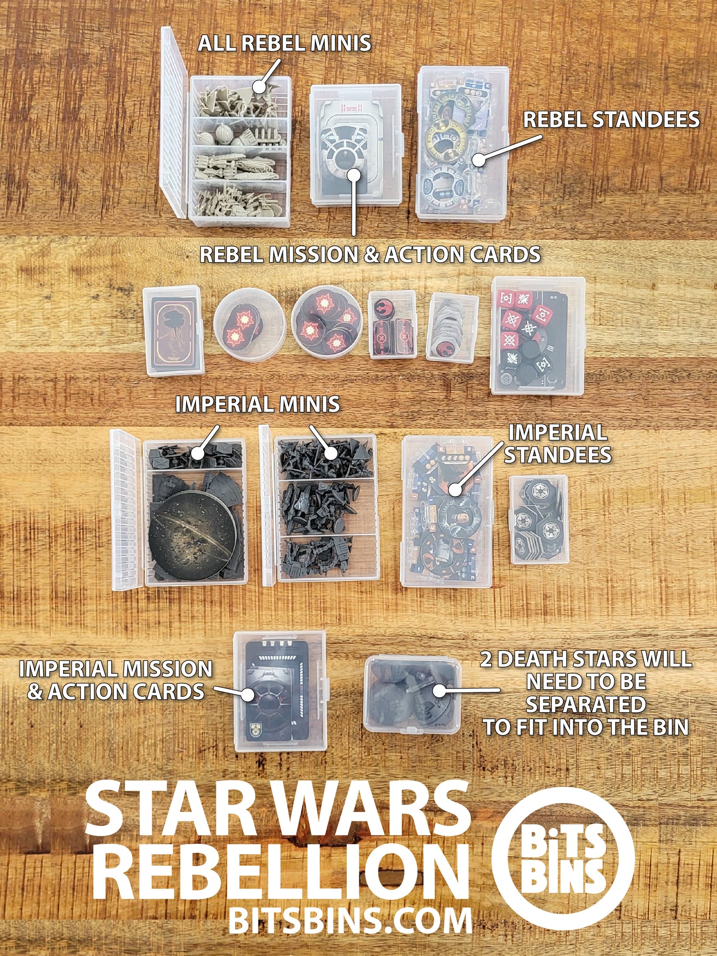 RECOMMENDED Star Wars Rebellion - 2 Pods, 2 Minis, 2 Originals, 3 Card Boxes, 1 Case, 2 Tiles, 3 Tarots
