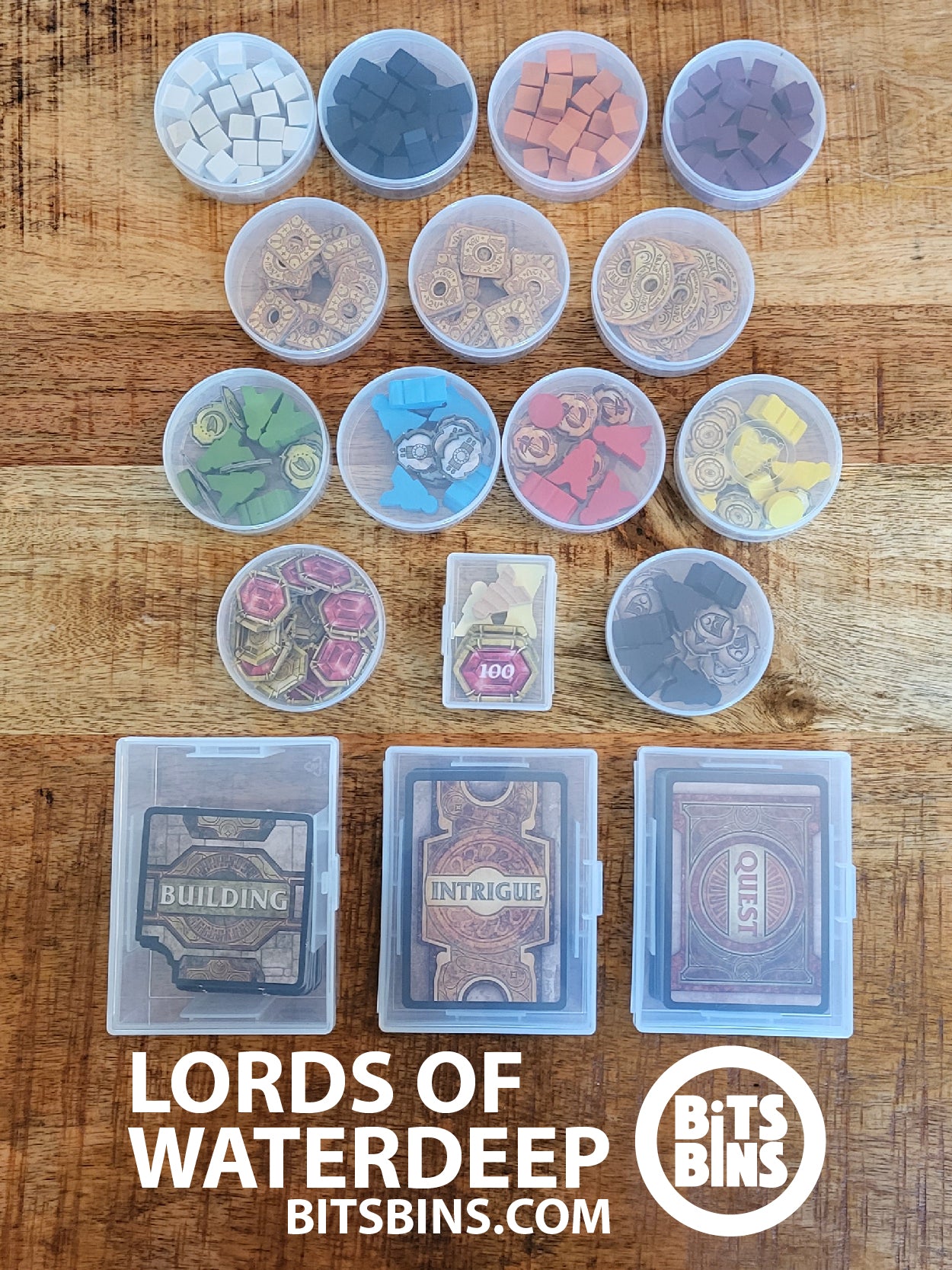 RECOMMENDED LORDS OF WATERDEEP BitsBins - 13 Pods, 1 Mini, 2 Card Box, 1 100+ Card Box