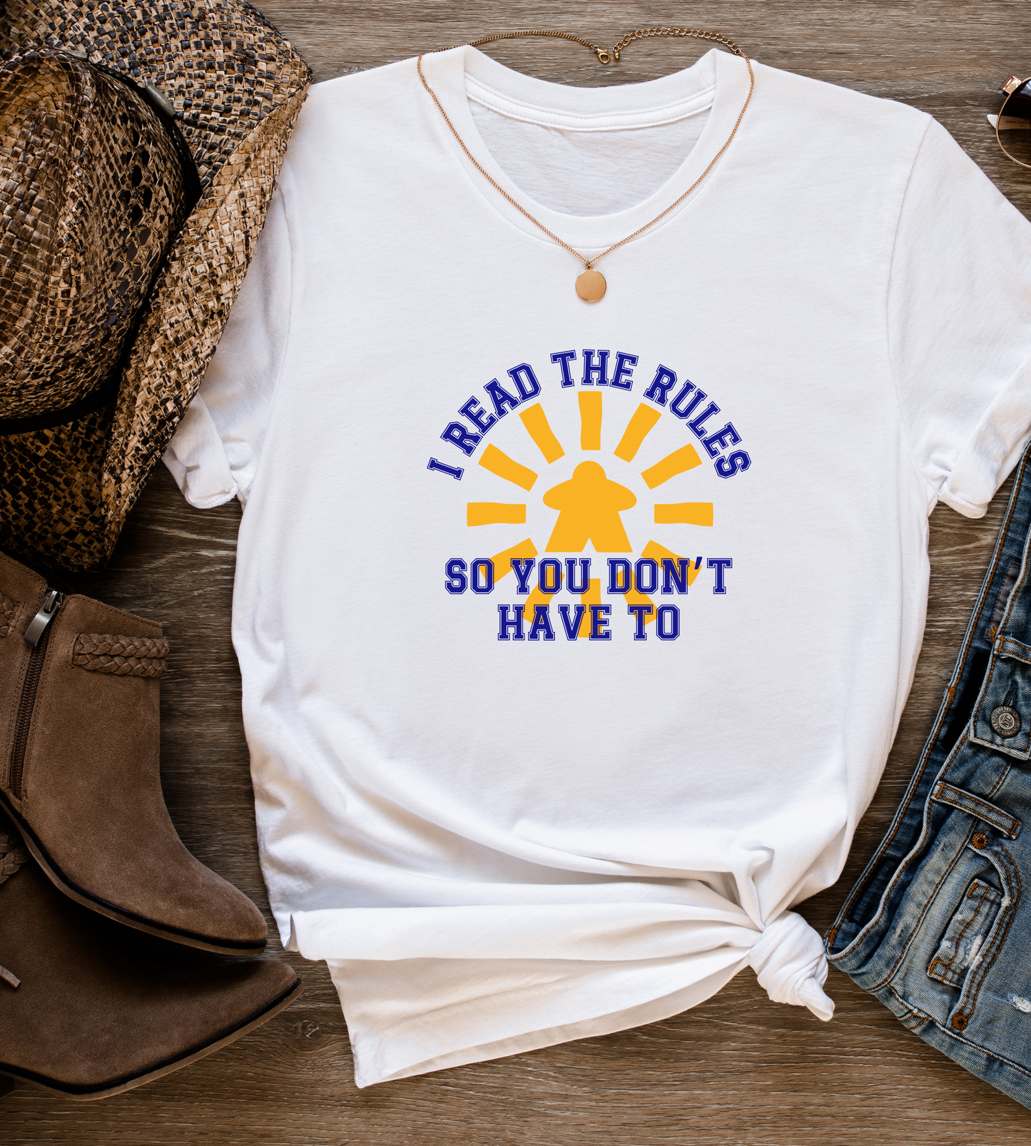 Meeple Sun I Read the Rules So you Don't Have To_ Adult Unisex T-Shirt