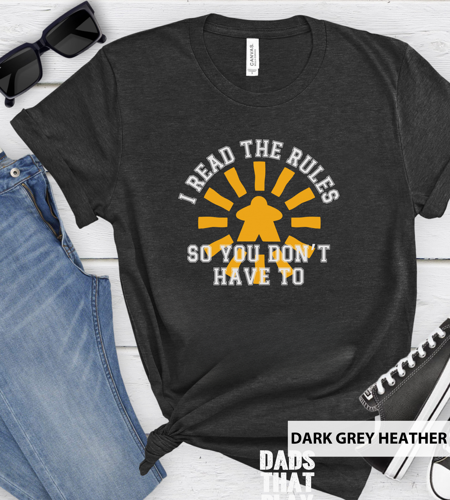 Meeple Sun I Read the Rules So you Don't Have To_ Adult Unisex T-Shirt