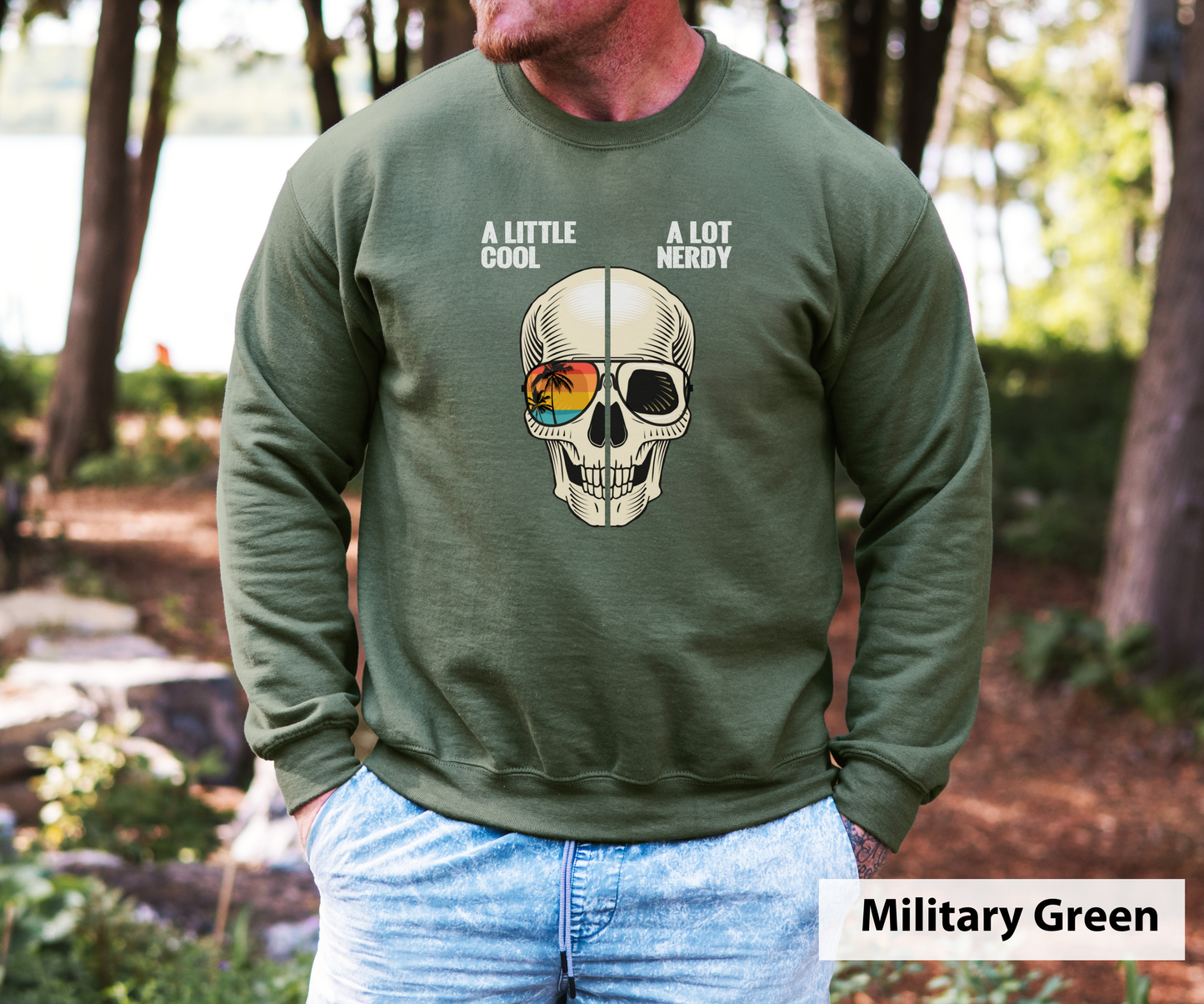 A Little Cool A Lot Nerdy Skull _ Adult Unisex Crewneck Sweatshirt
