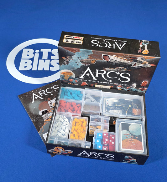 Arcs Board Game Organizer by BitsBins - 4 Minis, 1 Originals, 5 Card Boxes, 1 Tile, 1 Stack, 4 Mini Dividers, 1 Original Divider