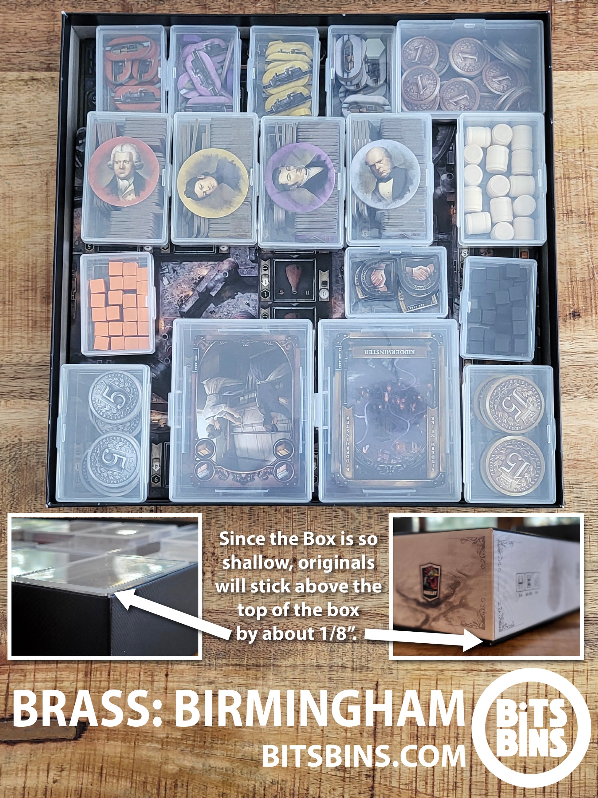 Brass: Birmingham Board Game Organizer by BitsBins- 7 Minis, 7 Originals, 1 XL, 2 Card Boxes