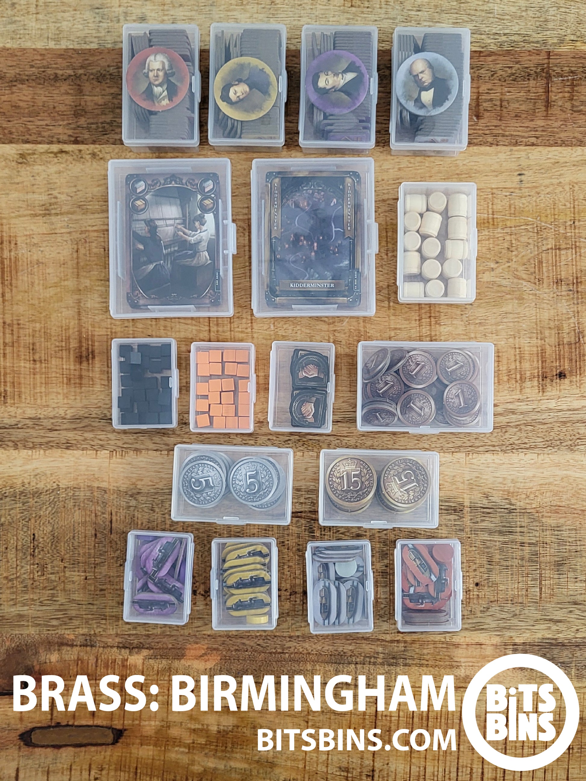 Brass: Birmingham Board Game Organizer by BitsBins- 7 Minis, 7 Originals, 1 XL, 2 Card Boxes