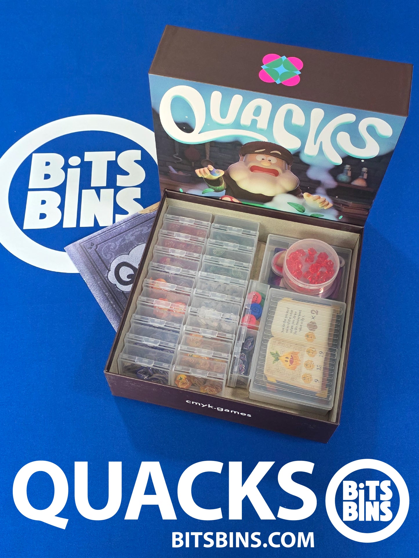 Quacks (2024) Board Game Organizer by BitsBins - 1 Pod, 20 Minis, 1 Card box, 1 Tarot
