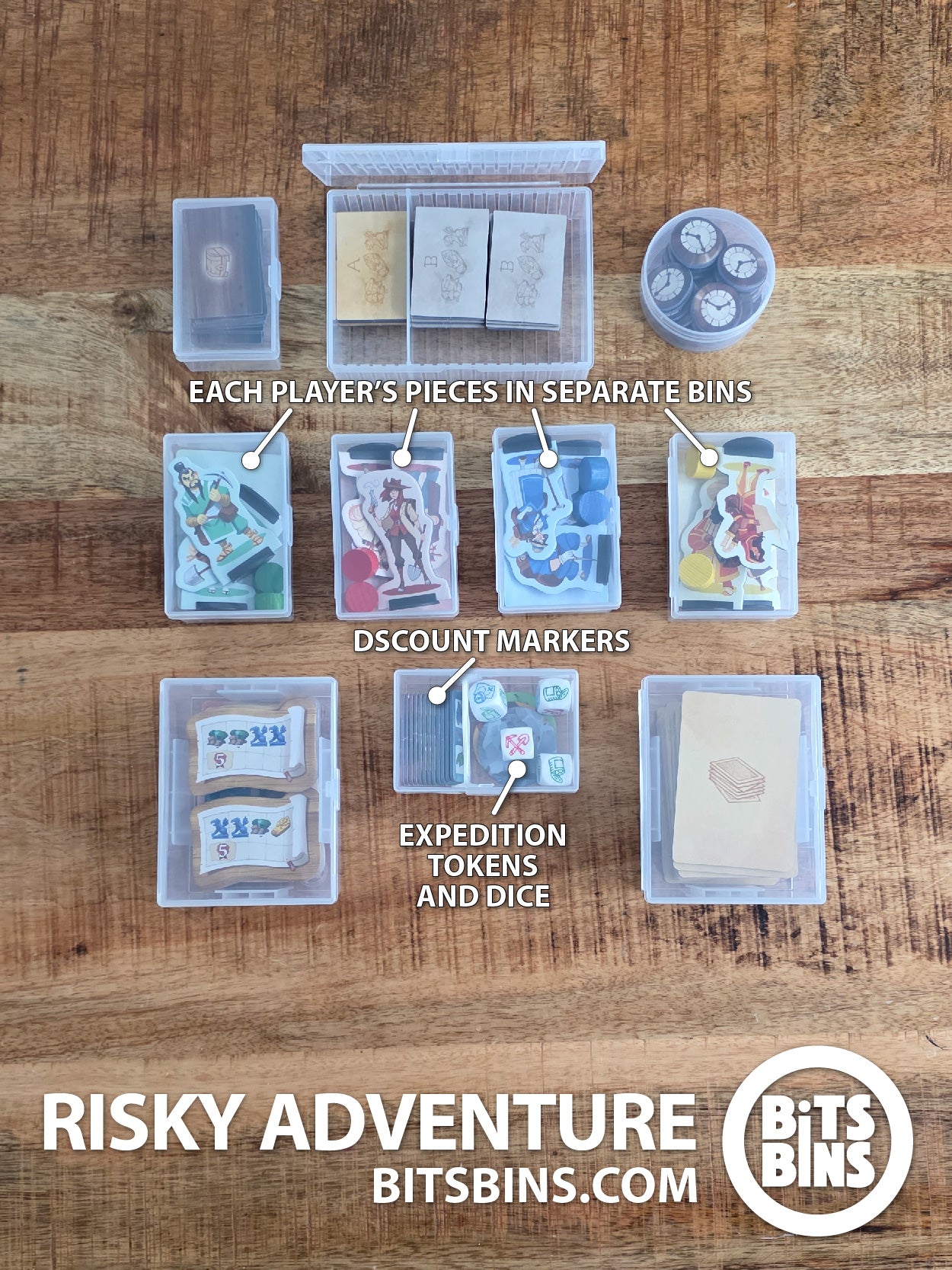 Bits Bins set for Risky Adventure - 1 Pod, 1 Original, 5 XLs, 2 100+ Card Boxes, 1 Tarot, 1 XL Divider