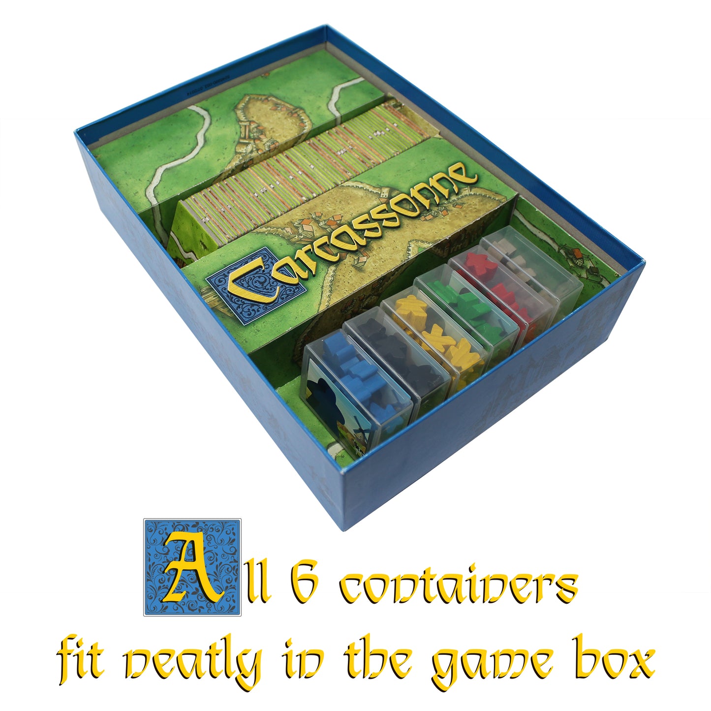 Meeple Storage Containers for Carcassonne, 6 Empty Bins to Organize and Separate Your Game Pieces