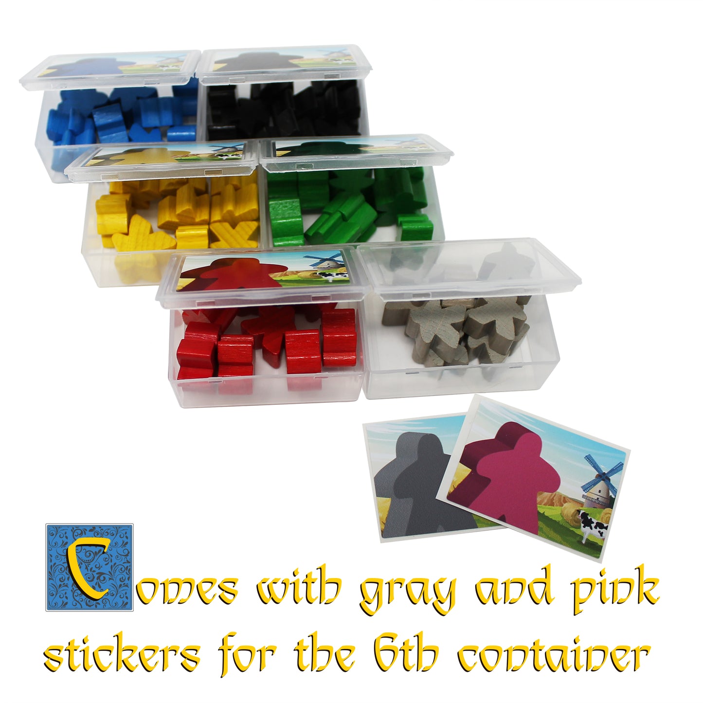 Meeple Storage Containers for Carcassonne, 6 Empty Bins to Organize and Separate Your Game Pieces
